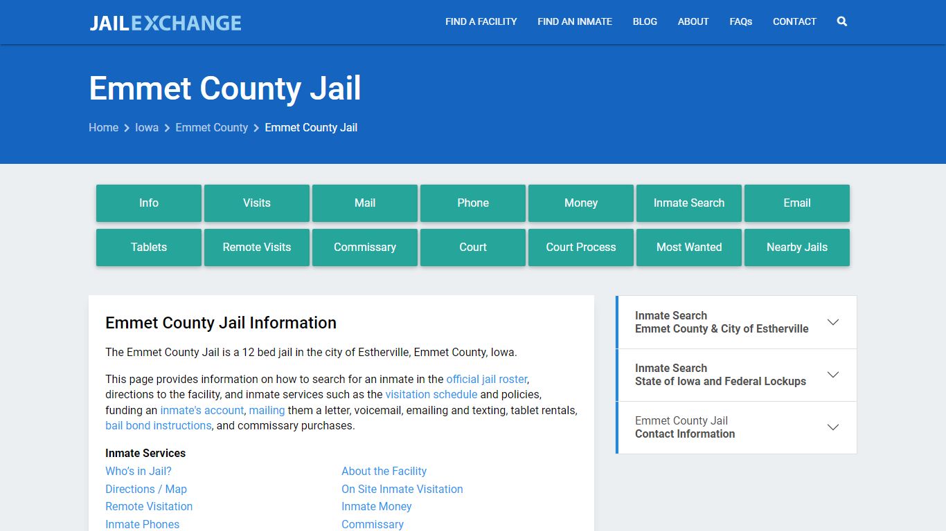 Emmet County Jail, IA Inmate Search, Information